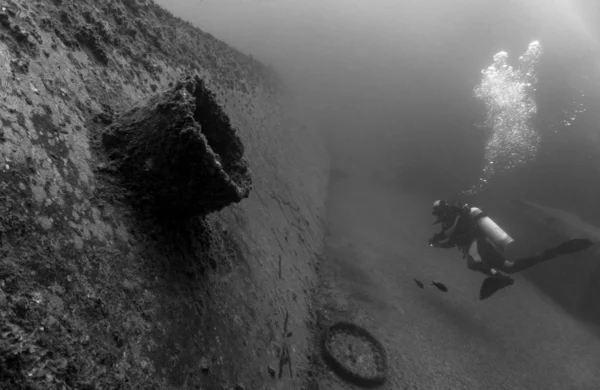 Diver och vrak — Stockfoto