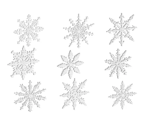 Flocons de neige 3D isolés — Image vectorielle