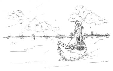 Teknedeki balıkçı.