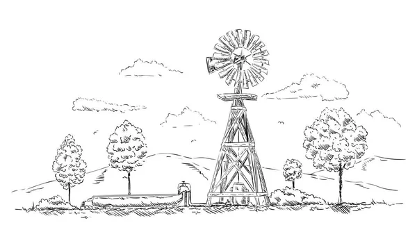 Vector - windmolen landschap — Stockvector