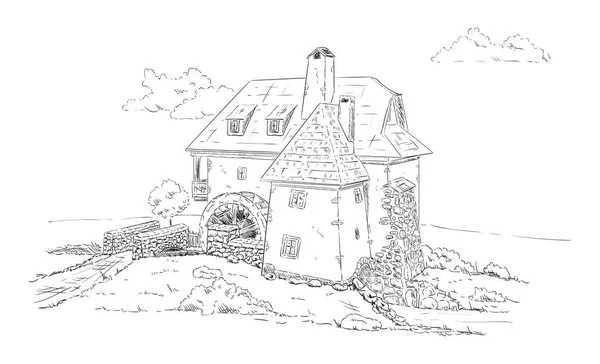 Historisches Gebäude Wassermühle — Stockvektor