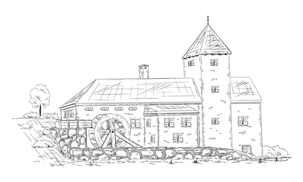 Historisches Gebäude Wassermühle — Stockvektor