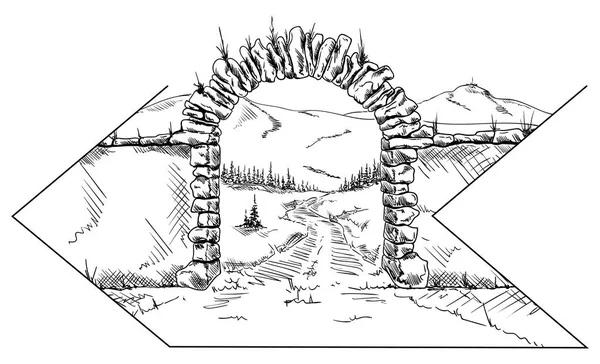 Gambar gerbang batu - Stok Vektor