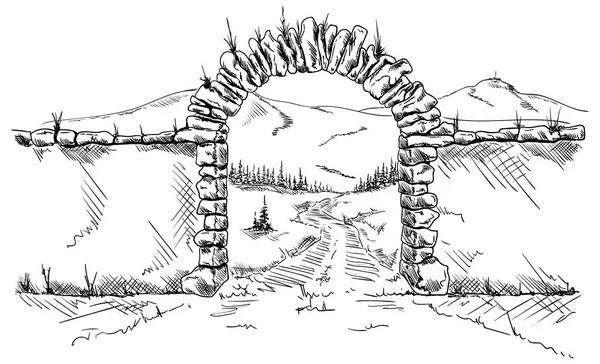 Porta de pedra desenhar —  Vetores de Stock