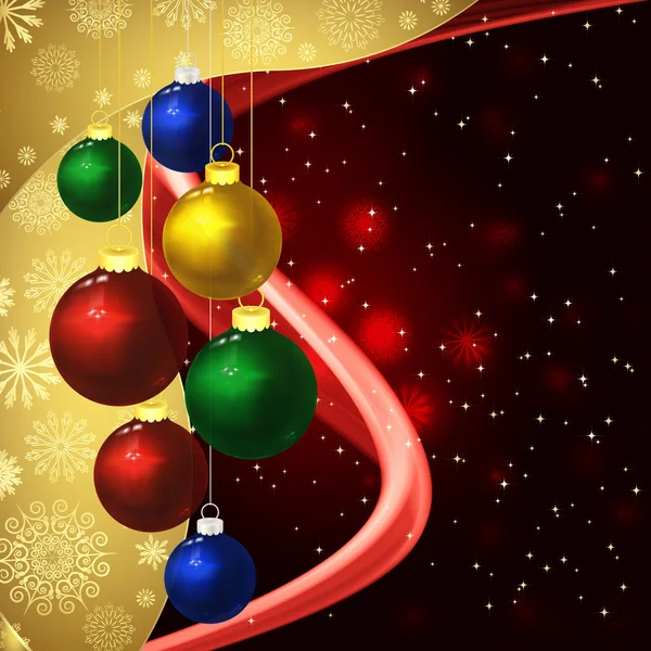 Kerstmis achtergrond met kerstballen op donkerrood. — Stockvector