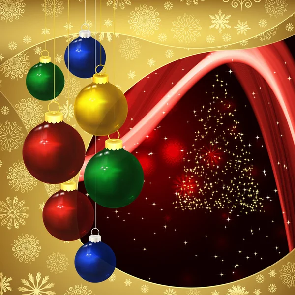 Kerstmis achtergrond met kerstballen op donkerrood. — Stockvector