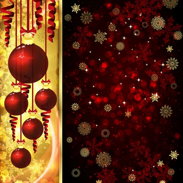 Tarjeta de Navidad con decoración de Navidad, serpentina, copos de nieve . — Vector de stock