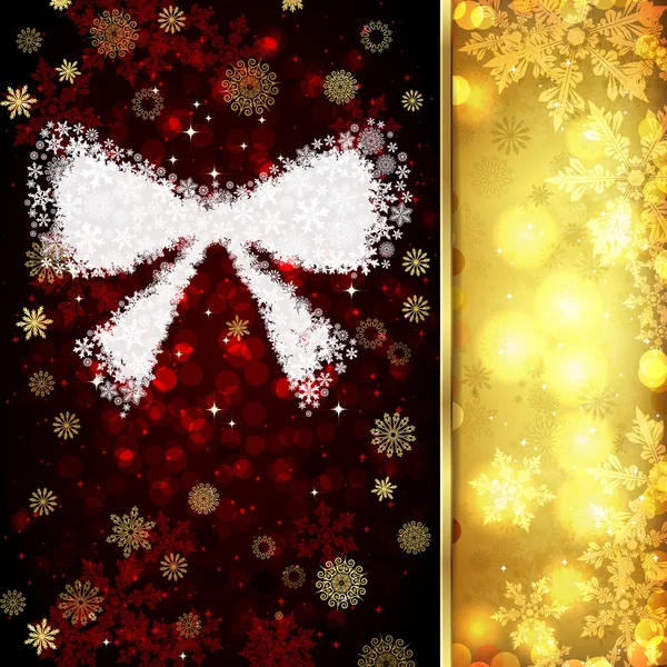 Cartão de Natal com decoração de Natal, flocos de neve em fundo dourado e vermelho . —  Vetores de Stock