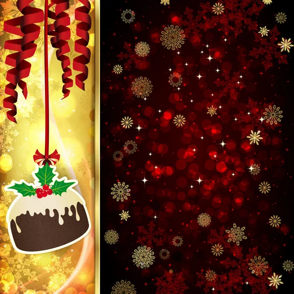 Cartão de Natal com decoração de Natal, flocos de neve em fundo dourado e vermelho . —  Vetores de Stock