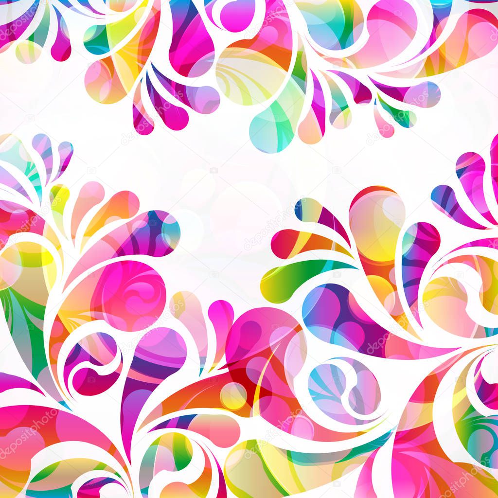 Abstract colorful paisley arc-drop pattern on a white background