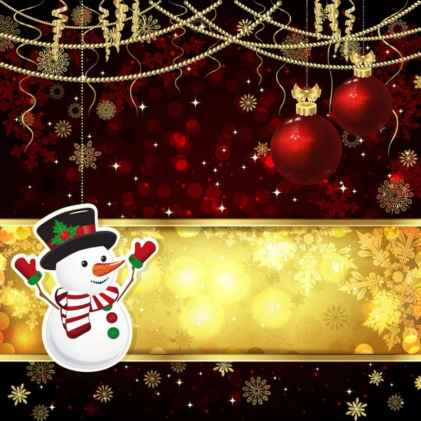 Christmas card with Christmas balls on golden and red background. — Stock Vector