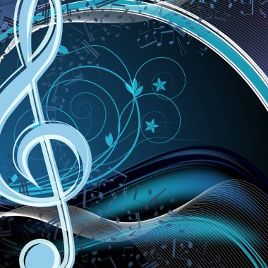Müzik çiçek arka plan: melodi, notları, anahtar, girdap.