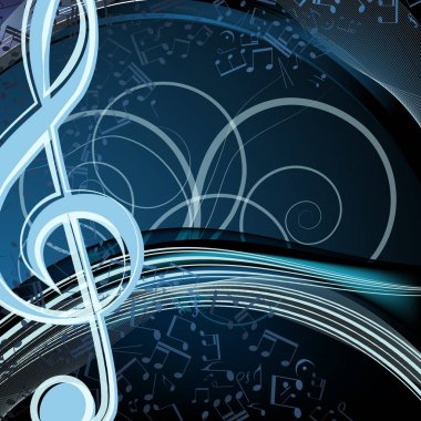 Vektör müzik çiçek arka plan: melodi, notları, anahtar, girdap.