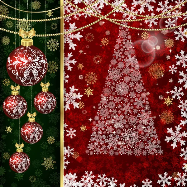 Christmas background with Christmas balls, decor elements and snowflakes. — Stock Vector