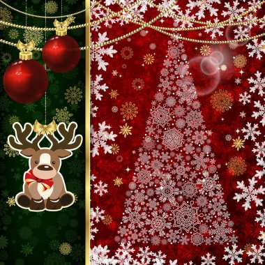 Noel topları, dekor öğeleri ve kar taneleri ile Noel arka plan.