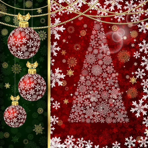 Christmas background with Christmas balls, decor elements and snowflakes. — Stock Vector