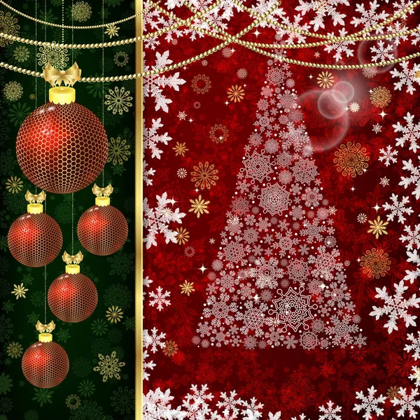 Fondo de Navidad con bolas de Navidad, elementos decorativos y copos de nieve . — Vector de stock