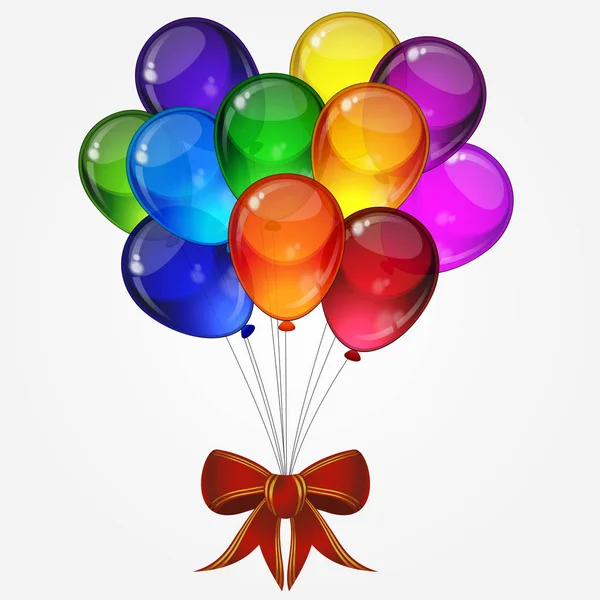 Fondo de fiesta de cumpleaños - globos festivos coloridos con arco para tarjetas de celebraciones . — Vector de stock