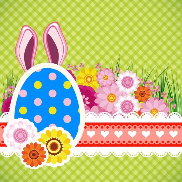 Gelukkig Pasen achtergrond met eieren, bunny oren. Kleurrijke celebrat — Stockvector