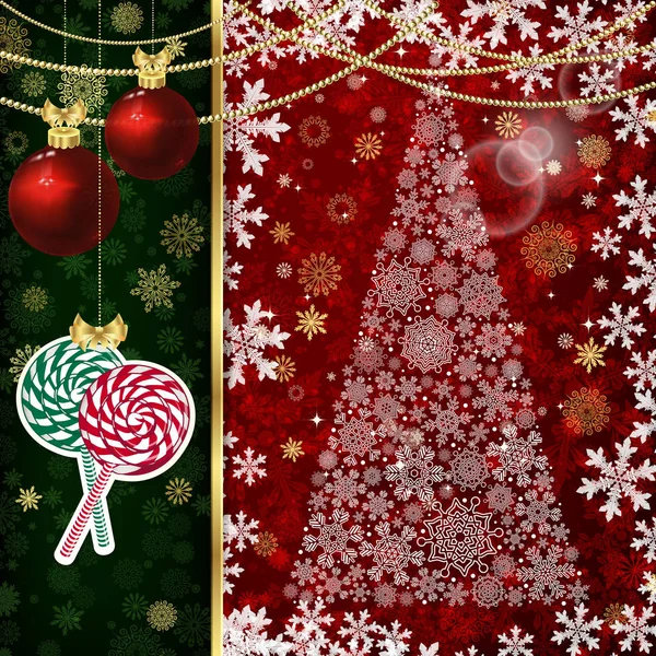 Kerstmis achtergrond met kerst ballen, decor elementen en sneeuwvlokken. — Stockvector