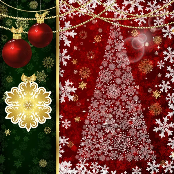 Christmas background with Christmas balls, decor elements and snowflakes. — Stock Vector