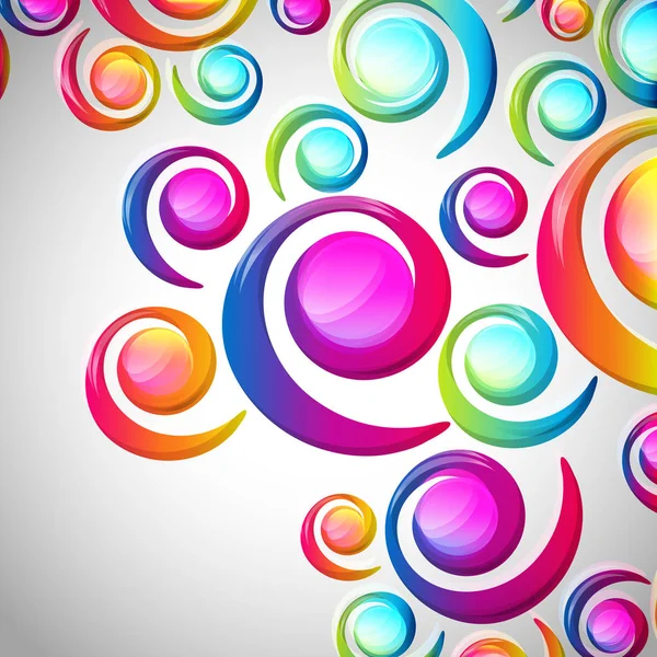 Abstract kleurrijk boog neerzetten spiraalpatroon tegen een lichte achtergrond. Transparante kleurrijke elementen en cirkels ontwerp kaart. — Stockvector