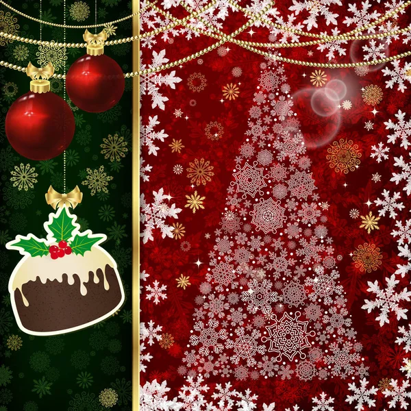 Рождественский фон с рождественскими шарами, элементами декора и снежинками . — стоковый вектор
