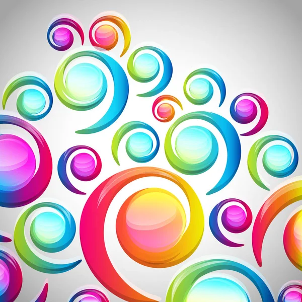 Abstract kleurrijk boog neerzetten spiraalpatroon tegen een lichte achtergrond. Transparante kleurrijke elementen en cirkels ontwerp kaart. — Stockvector