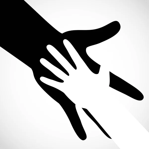 Černá barva velký potlesk a bílé Malé ruční koncepce. Pomoc symbol ruce podpory znak. — Stockový vektor
