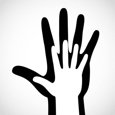 Siyah renk büyük el ve beyaz küçük el kavramı. Amblem destek sembolü eller yardım. Eller simge tasarlamak. Eğitim, sağlık, tıp, tasarım öğesi.
