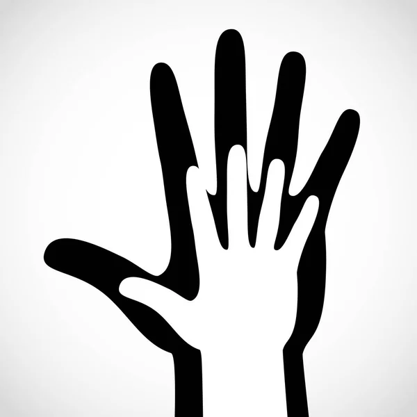 Schwarze Farbe große Hand und weiße kleine Hand Konzept. help symbol hands support emblem. Zeiger Icon Illustration. Bildung, Gesundheit, Medizin, Gestaltungselement. — Stockvektor