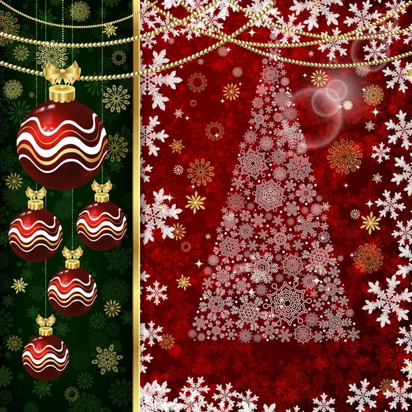 Christmas background with Christmas balls, decor elements and snowflakes. — Stock Vector