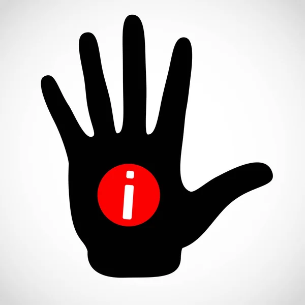 Mão preta e sinal de informação no conceito de ícone de palma . — Vetor de Stock