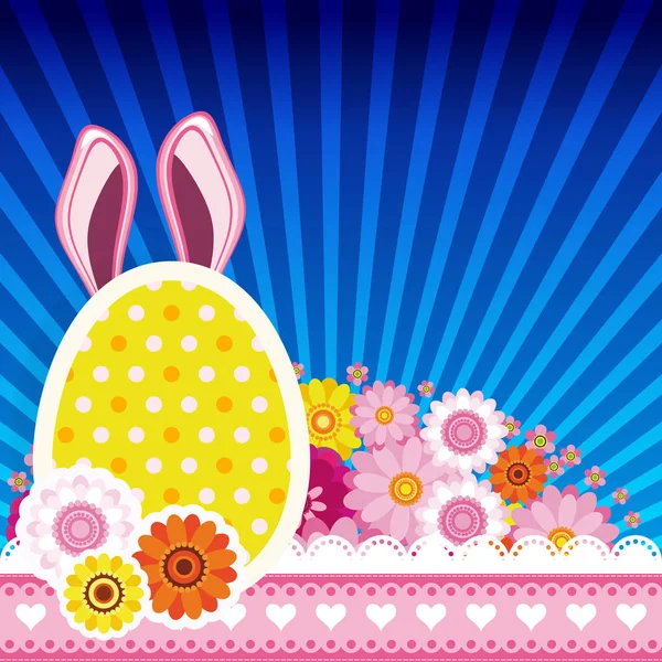 Feliz Pascua con huevo, orejas de conejo. Colorido diseño de primavera celebración . — Vector de stock