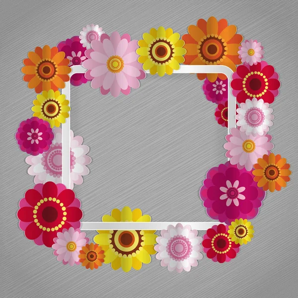 Fondo floral de felicitación de primavera. Flores de papel festivo en un marco de luz cuadrado . — Vector de stock