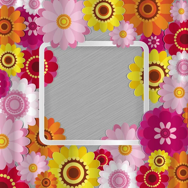 Primavera fundo floral congratulatório. Flores de papel festivas em um quadro leve quadrado . —  Vetores de Stock