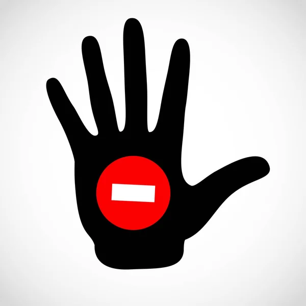 Mano negra y señal de stop en el concepto de vector de icono de palma. Ilustración de manos icono . — Archivo Imágenes Vectoriales