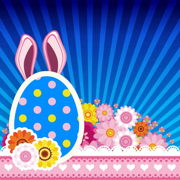 Feliz Pascua con huevo, orejas de conejo. Colorido diseño de primavera celebración . — Archivo Imágenes Vectoriales