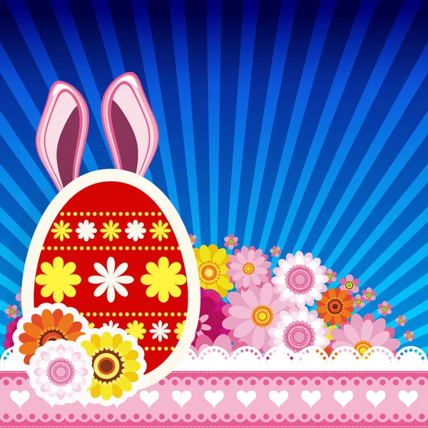 Feliz Pascua con huevo, orejas de conejo. Colorido diseño de primavera celebración . — Vector de stock