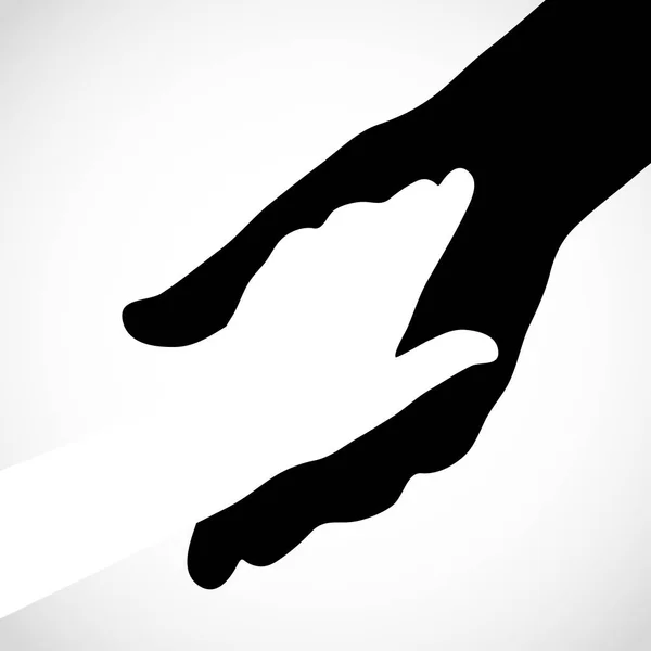 Mano grande de color negro y concepto de mano pequeña blanca. Ayuda símbolo manos emblema de apoyo . — Vector de stock