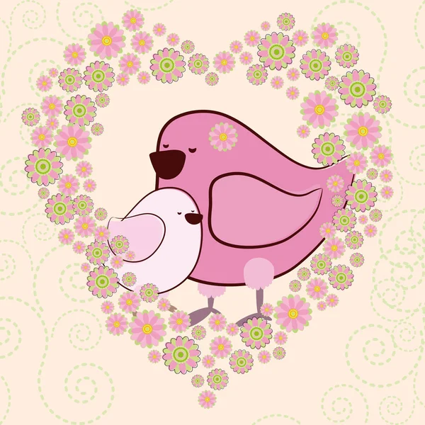 Ημέρα της Μητέρας χαιρετισμό φόντο με χαριτωμένα κινούμενα σχέδια πουλιών. — Διανυσματικό Αρχείο