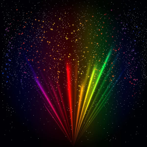 Rainbow light rays background, abstract colorful burst. — Stock Vector