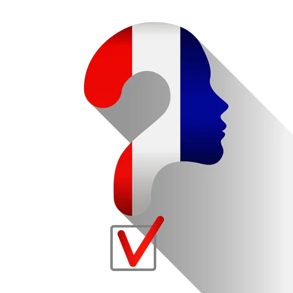 Választások, Franciaország. Profil és kérdőjel készült a zászló. — Stock Vector