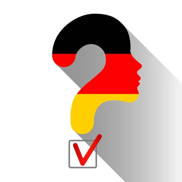 Volby v Německu. Profil a otazník z vlajky. — Stockový vektor