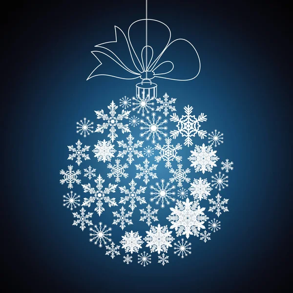 Kerst bal gemaakt van sneeuwvlokken, vector blauwe achtergrond. — Stockvector