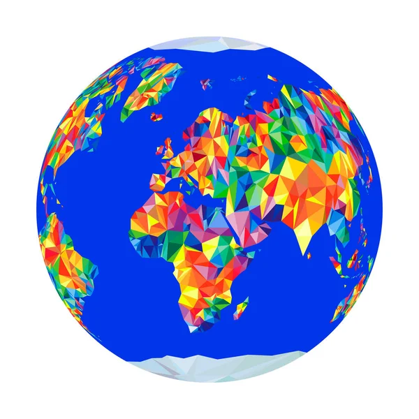 Globus mit allen Kontinenten Weltkarte aus Dreiecken. Origami-Stil. — Stockvektor