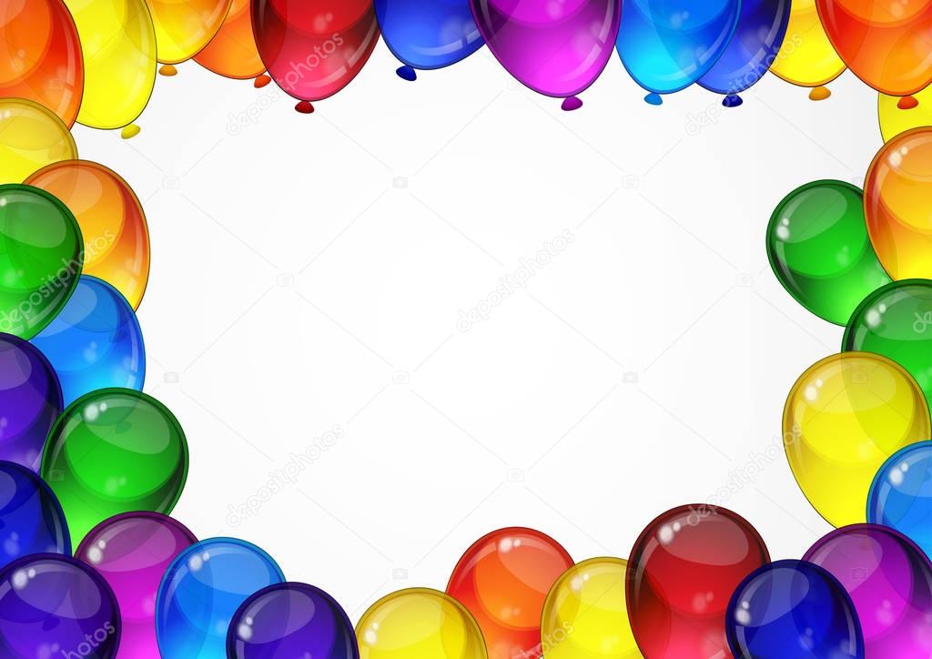 Colorful festive vector balloons on a white background for celebration, holiday, birthday party card with space for you text. A4 layout.