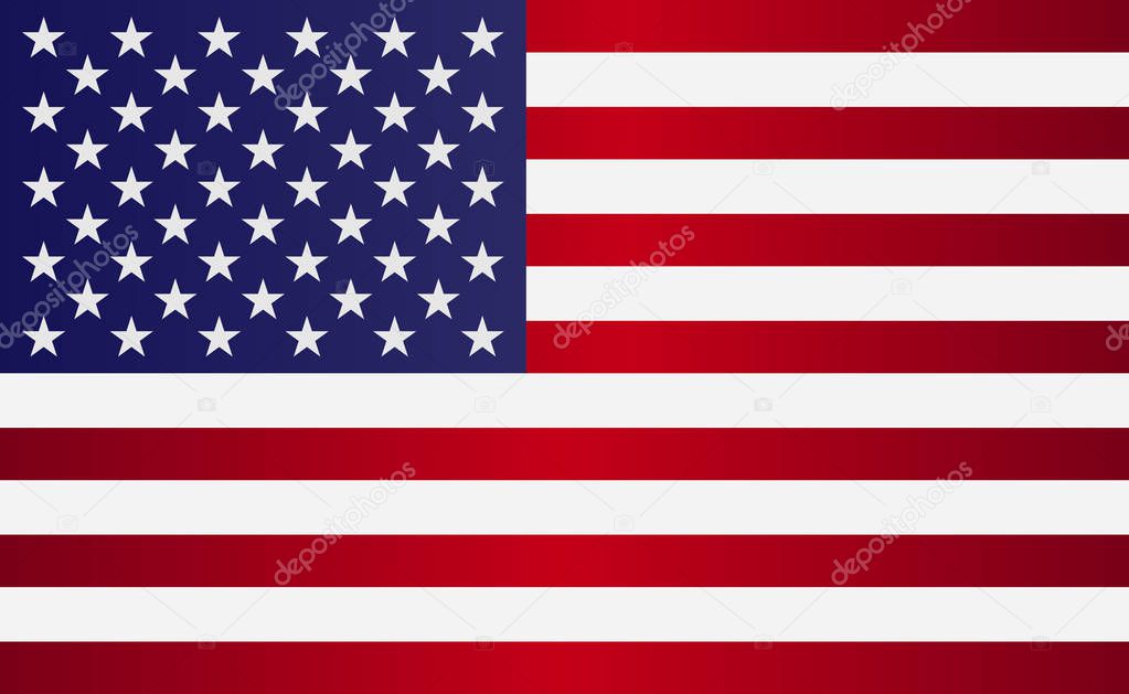 Image of American Flag, Symbol USA on a White Background, Stars and Stripes Illustration.