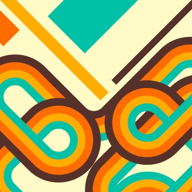 Retro arka plan, dijital çizgiler ve daireler, tasarım 70s,