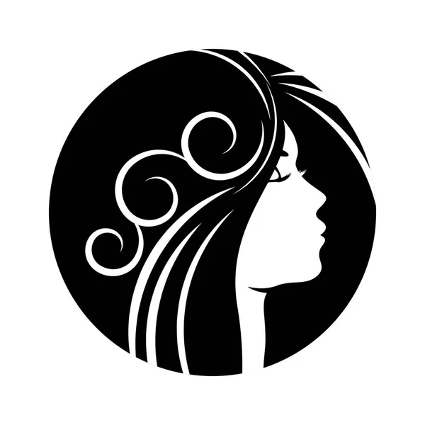 Güzel bir kadın profili siluetleri ile zarif saç modeli, genç kadın yüzü tasarım, — Stok Vektör